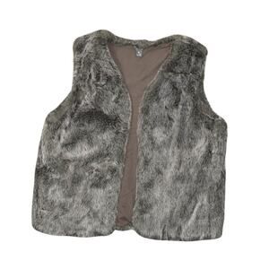 Eddie Bauer Faux Fur Vest Brown 2XL Women's V Neck Solid Acrylic Sleeveless